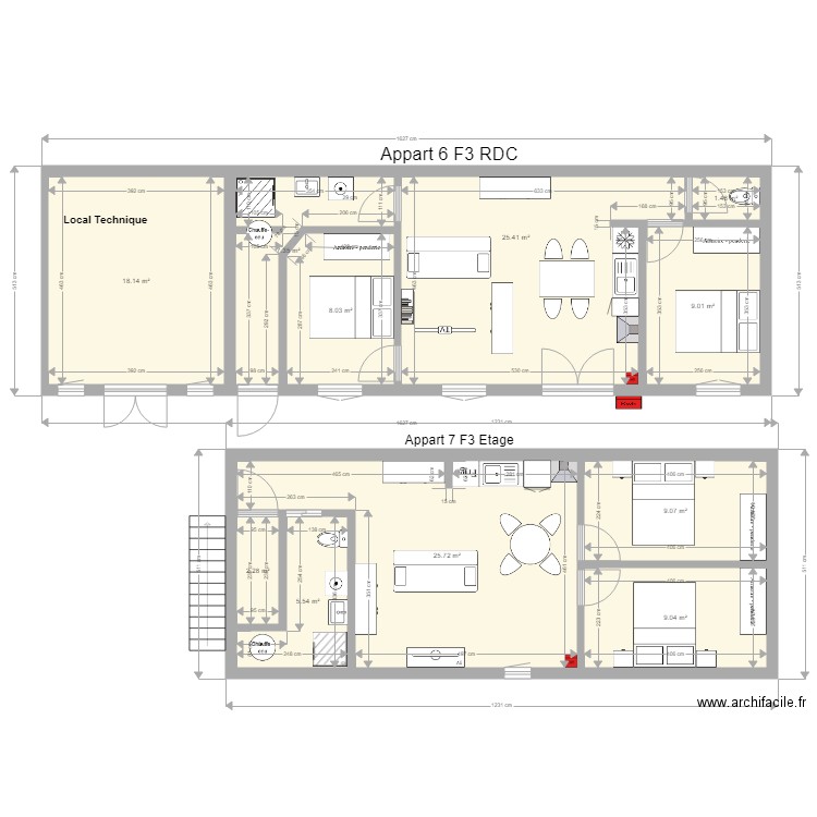 Le moulin 20 mai 2019  Appart 6 F3 RDC et 7 F3 Etage. Plan de 0 pièce et 0 m2