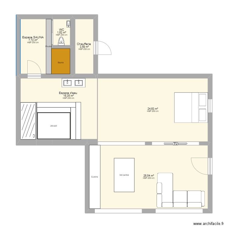 Love Room - Pouancé - Plan initial . Plan de 6 pièces et 80 m2