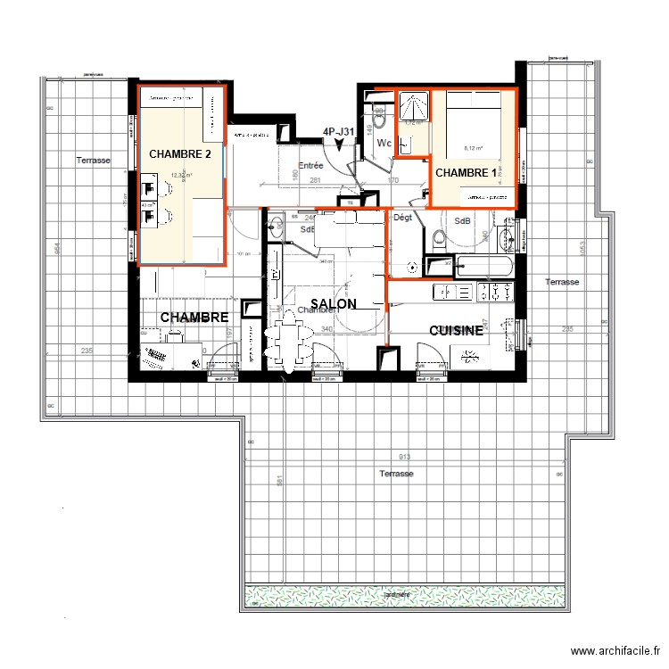 MadaniF31b. Plan de 3 pièces et 22 m2