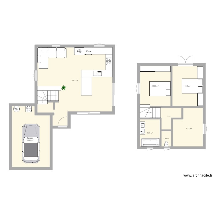 Maison 1etage  85m2 et garage . Plan de 0 pièce et 0 m2