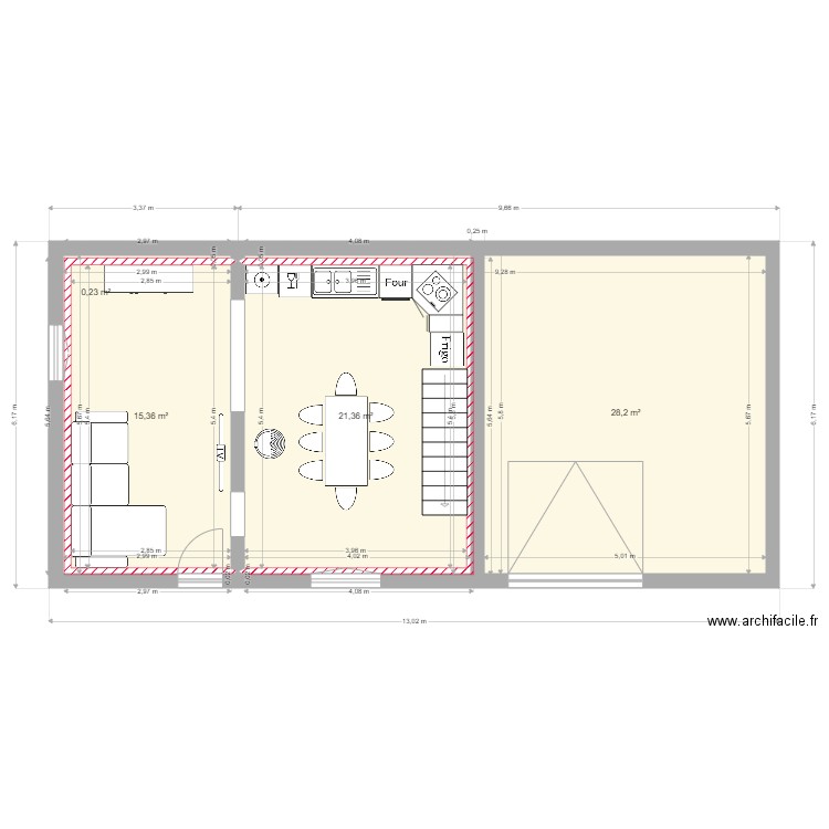 COSTE . Plan de 4 pièces et 65 m2