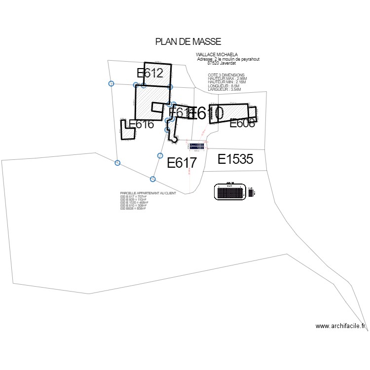 PLAN DE MASSE . Plan de 9 pièces et 965 m2