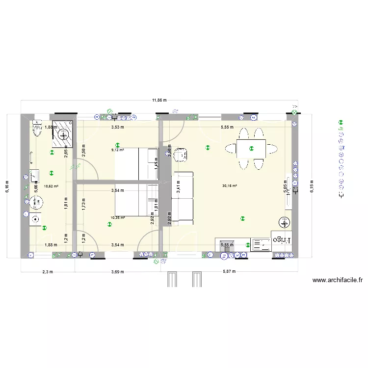 La  Foret projet au long terme 4. Plan de 4  et 60 m²