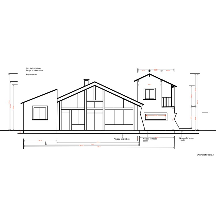 Studio Picholine Projet 02 18 3 sur&eacute;l&eacute;vation Fa&ccedil;ade Sud 2. Plan de 0 pièce et 0 m2