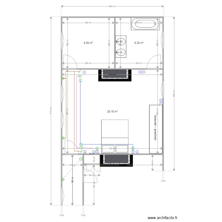 Réamenagement de la chambre 1er étage du fond. Plan de 0 pièce et 0 m2