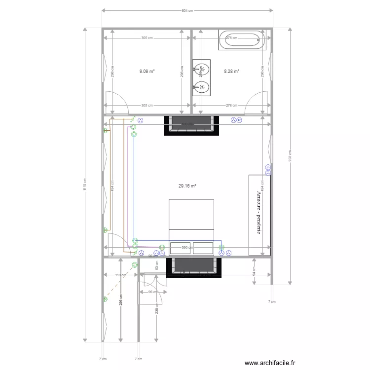 R&eacute;amenagement de la chambre 1er &eacute;tage du fond. Plan de 
