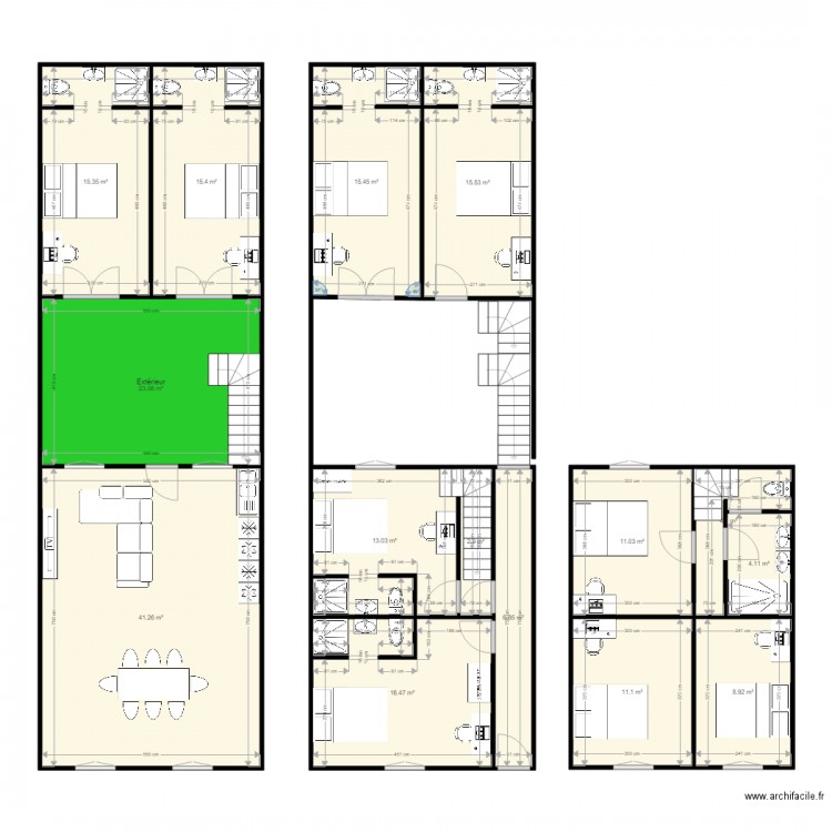 58 Pierre. Plan de 15 pièces et 205 m2