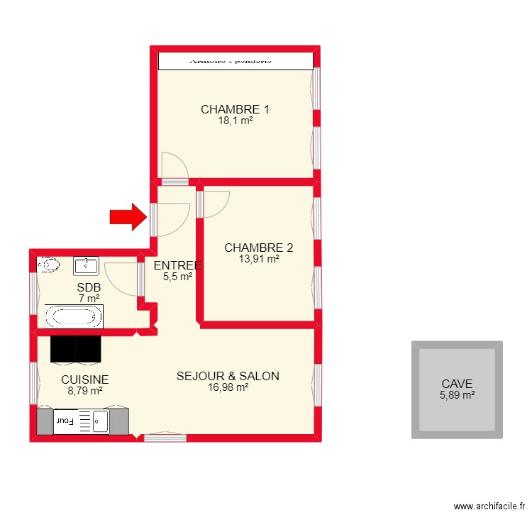 BI8915. Plan de 7 pièces et 76 m2