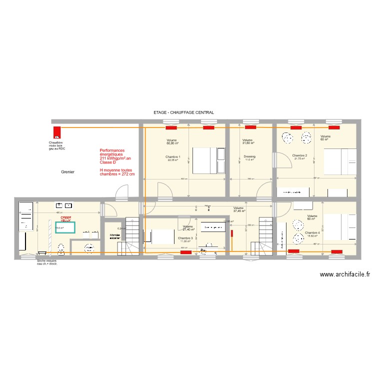 Lindageff étage Chauffage2 et SDB. Plan de 0 pièce et 0 m2