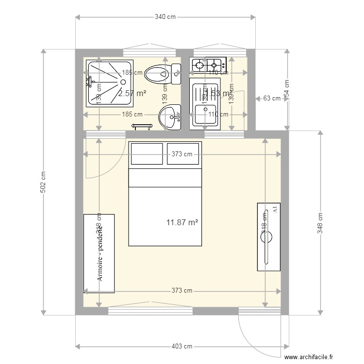 Studio. Plan de 0 pièce et 0 m2