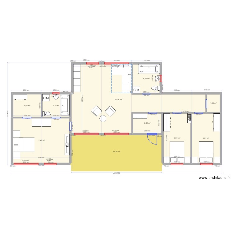 105 1 Andrew. Plan de 10 pièces et 115 m2