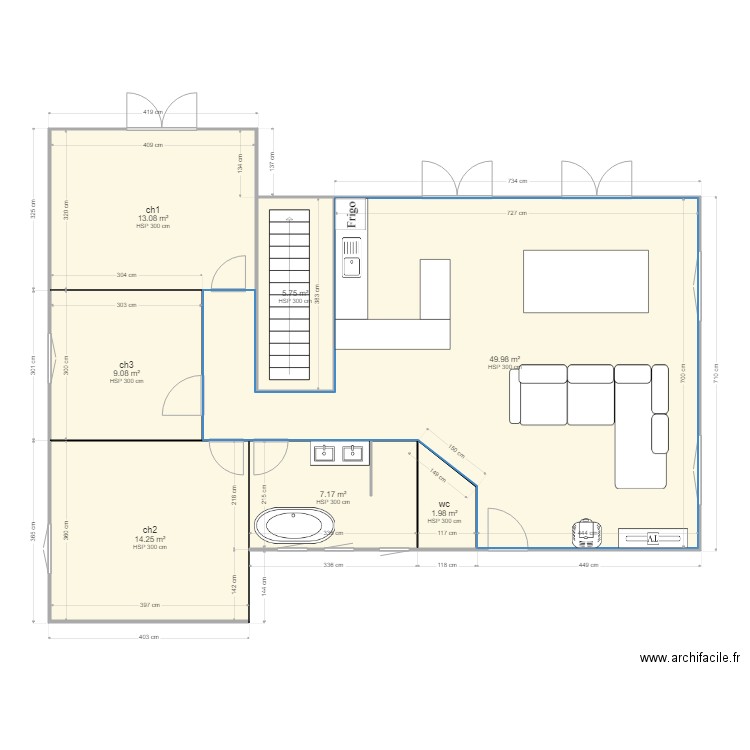 Plan interieur Maison VERIN yoh sans escalier. Plan de 7 pièces et 101 m2