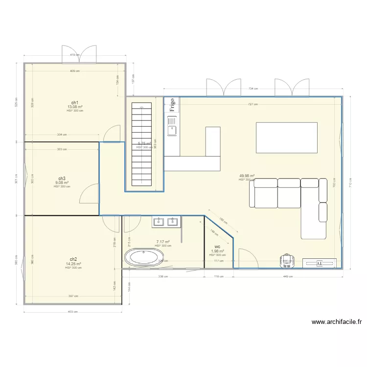 Plan interieur Maison VERIN yoh sans escalier. Plan de 