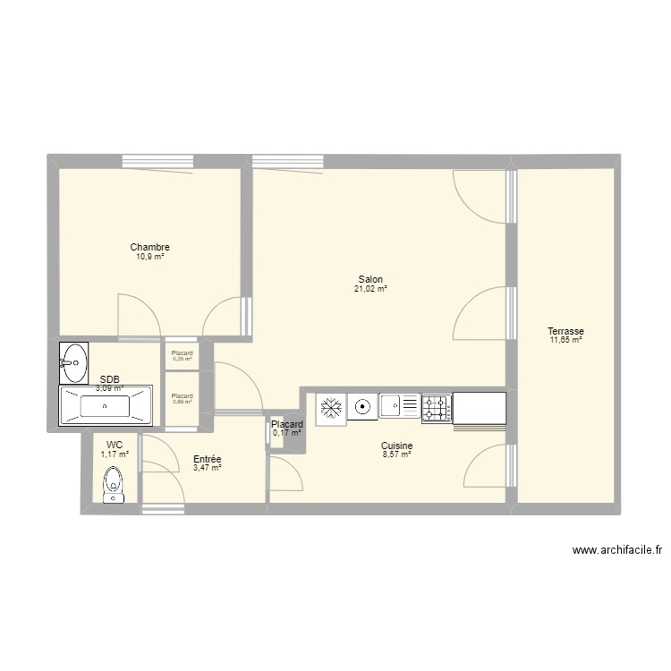 F2 TREMBALY. Plan de 10 pièces et 61 m2