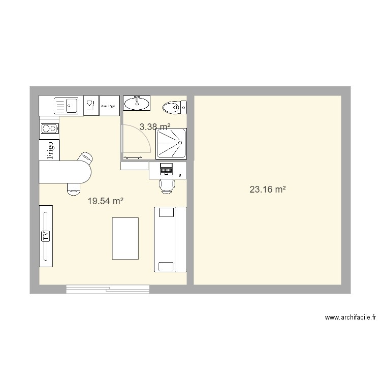 appart etudiant. Plan de 3 pièces et 46 m2