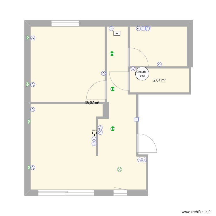 BALBI. Plan de 2 pièces et 38 m2