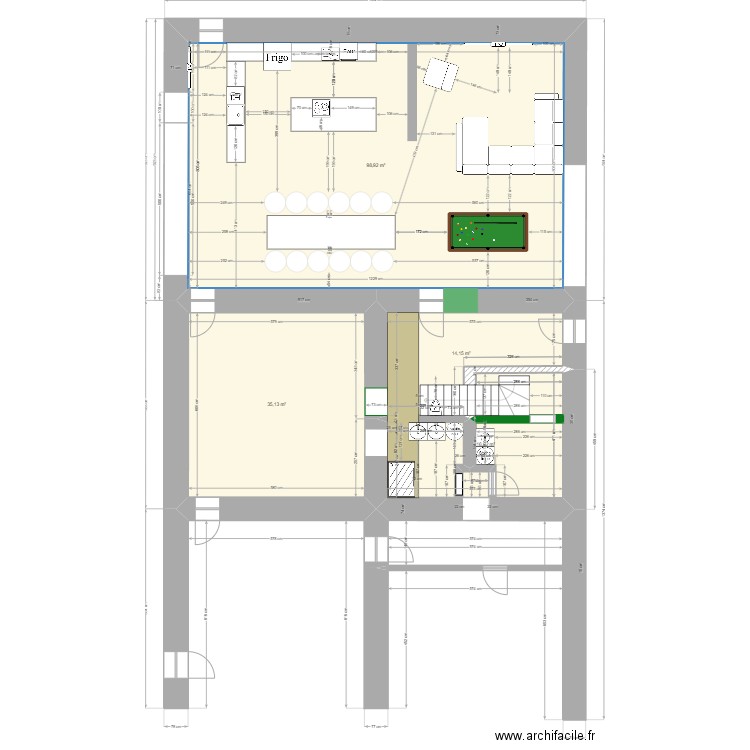 RDC LM V1. Plan de 4 pièces et 165 m2