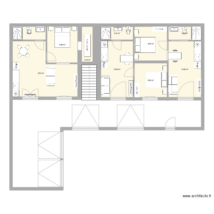 1er Etage. Plan de 10 pièces et 94 m2