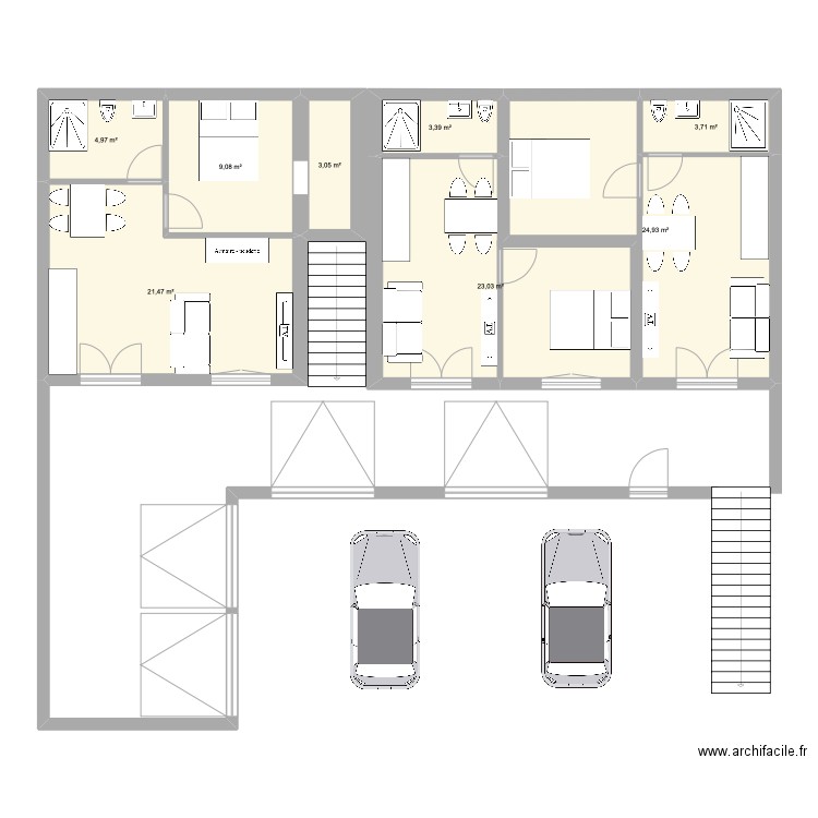 1er Etage. Plan de 8 pièces et 94 m2