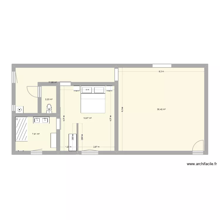 tresboeuf Salon/Chambre. Plan de 5 pièces et 79 m²