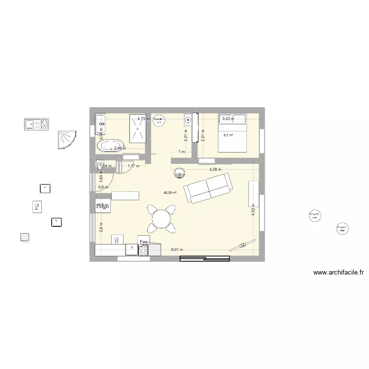 maison de moi. Plan de 2 pièces et 53 m²