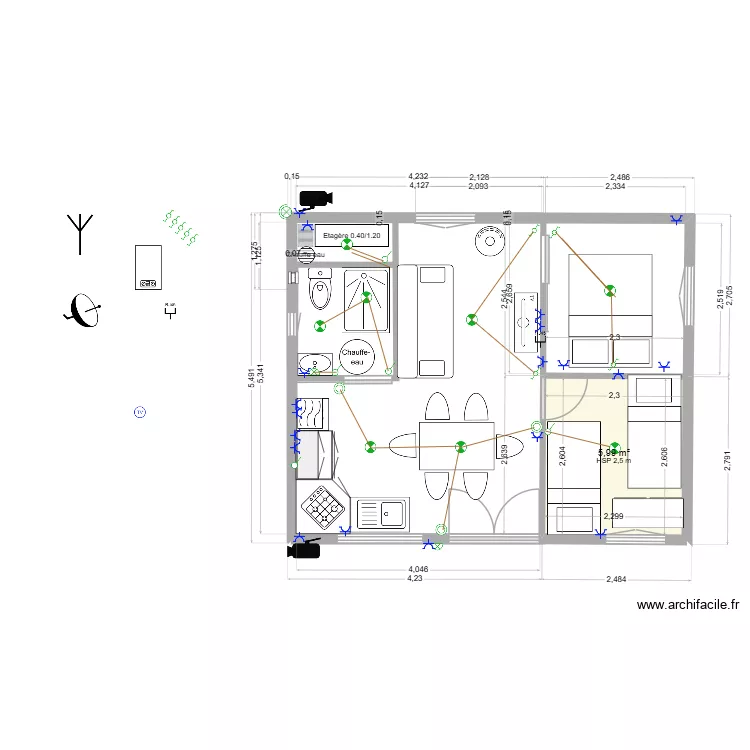 chico ok. Plan de 1  et 6 m²