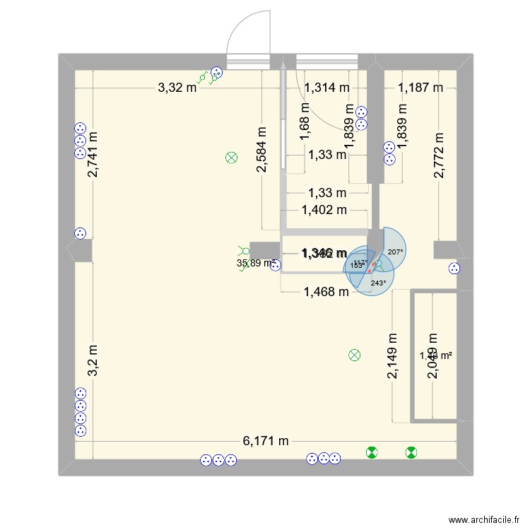 Appart. Plan de 2 pièces et 37 m2
