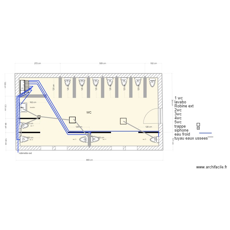 sanitaires ( F) schema . Plan de 1 pièce et 32 m2