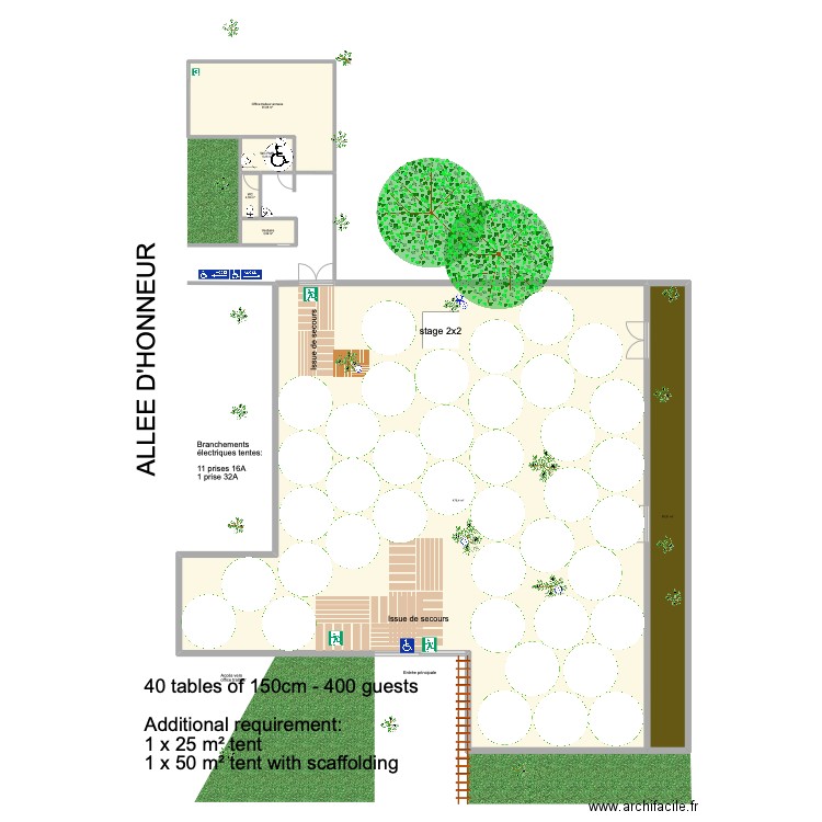 Diner 400p avec extensions NOVITY. Plan de 6 pièces et 574 m2