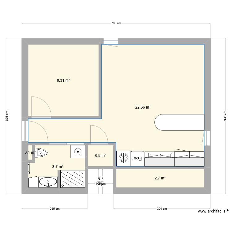 ROSE F2 SDB origine. Plan de 6 pièces et 38 m2