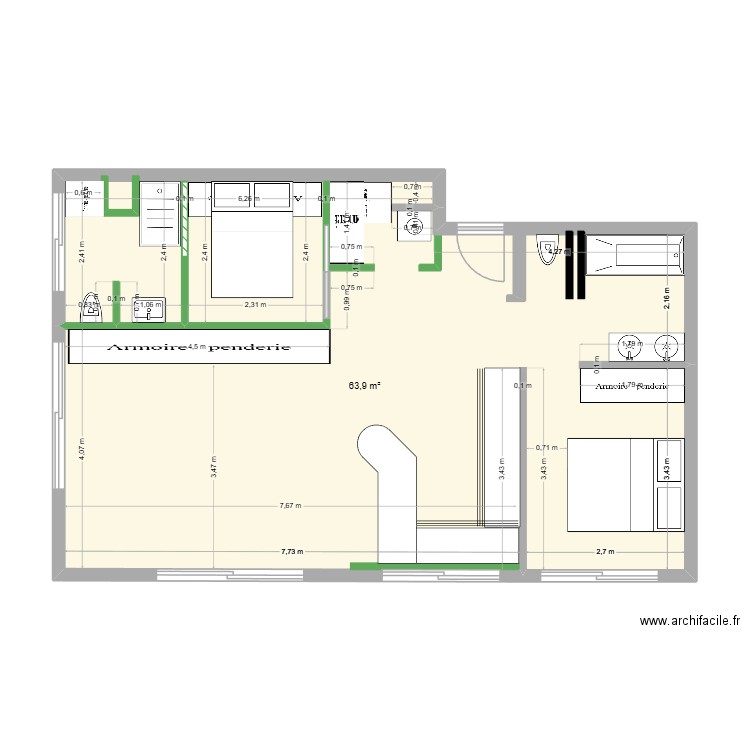IMMEUBLE RUSSE PLAN 9. Plan de 1 pièce et 64 m2