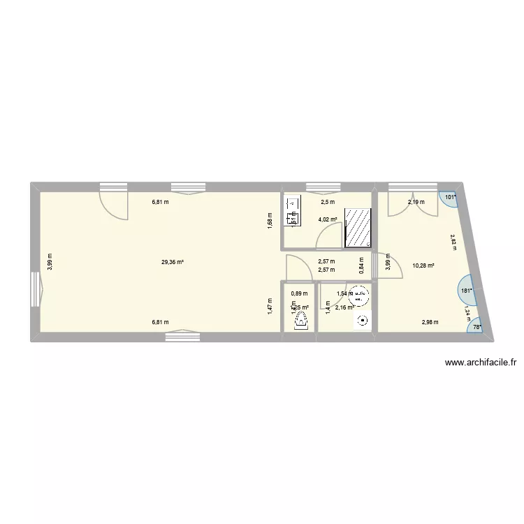 Sarah. Plan de 5  et 47 m²