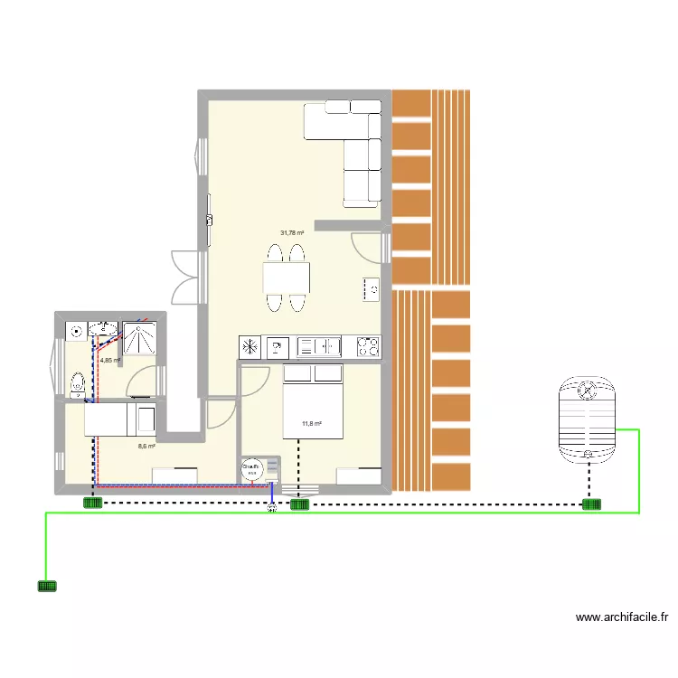 Maison Lolmebis2. Plan de 4 pièces et 57 m²