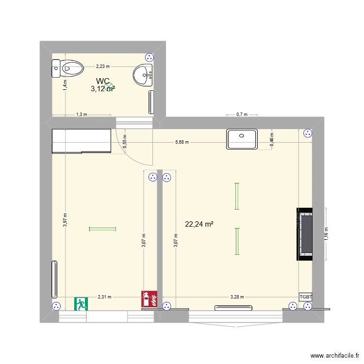 LOCAL 2 PLACE JEANNE D ARC. Plan de 2 pièces et 25 m2