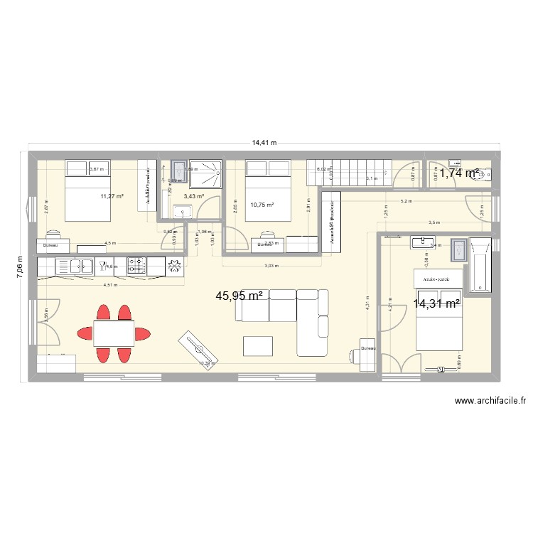 Maison 2 apparts. Plan de 13 pièces et 220 m2