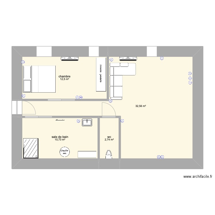 etage. Plan de 4 pièces et 59 m2
