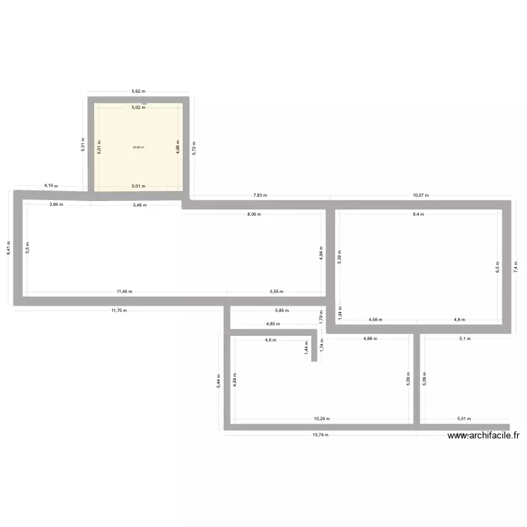 Milan corps principal. Plan de 1 Pièce et 25 m² Milan corps principal. Plan de 1 Pièce et 25 m²