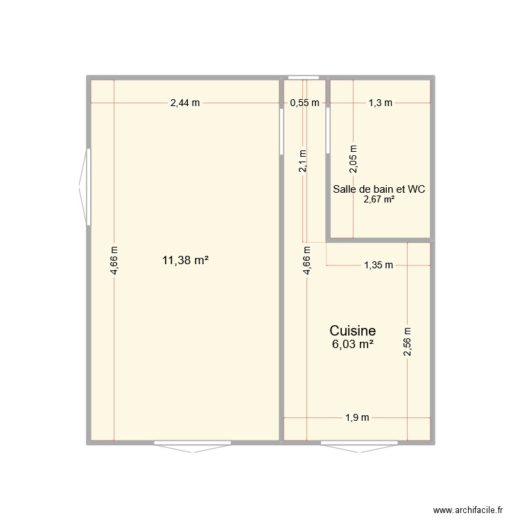 Studio. Plan de 3 pièces et 20 m2