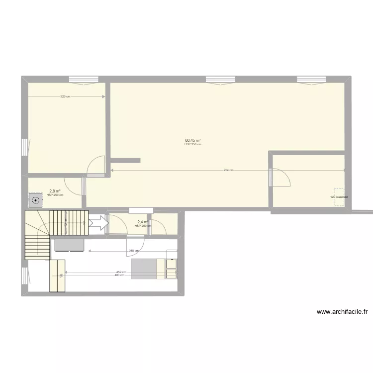 Etage nu. Plan de 3  et 66 m²