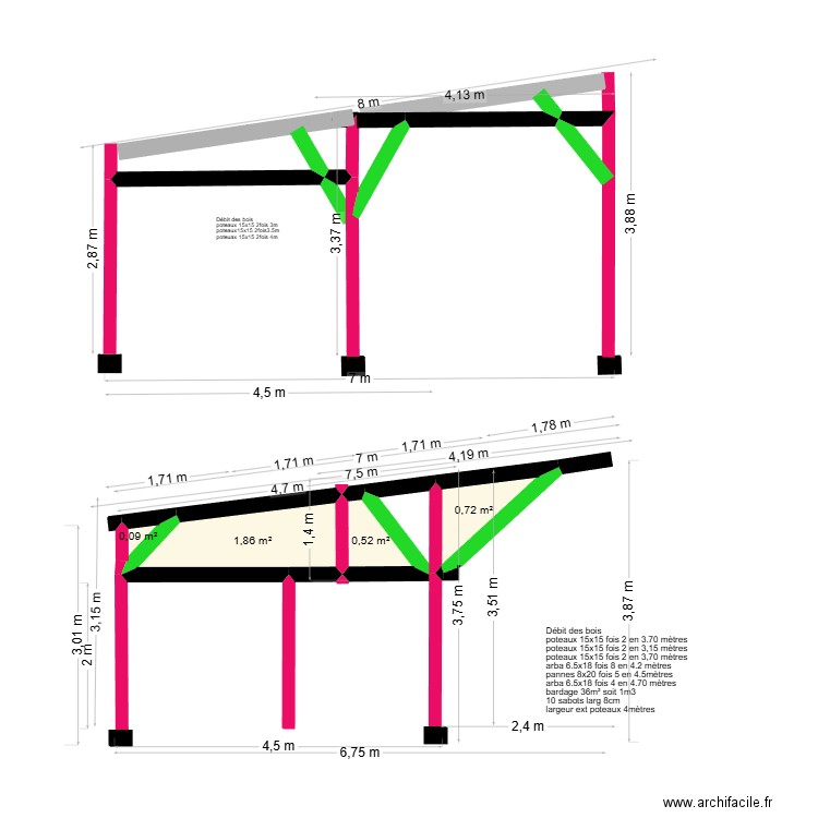 Baratte. Plan de 4 pièces et 3 m2