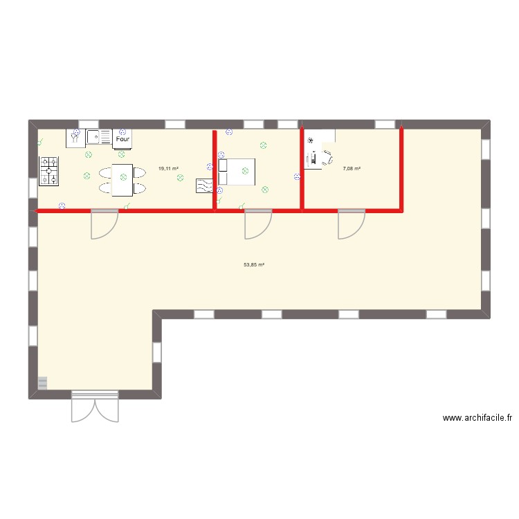 louis. Plan de 3 pièces et 80 m2