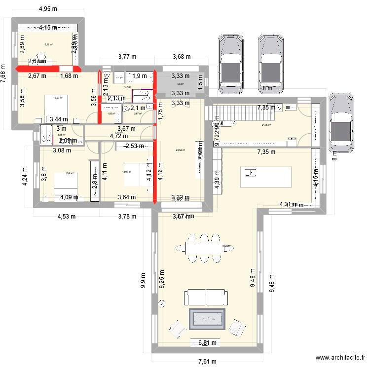 Prejet Resty extension 12. Plan de 19 pièces et 280 m2