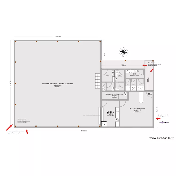 BATIMENT CAMPING LAC GRANDE FOURCHE. Plan de 13  et 303 m²