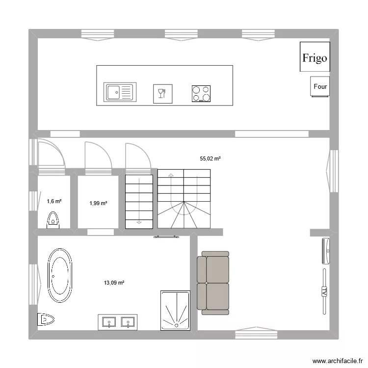 Bevilaqua Marino rez-de-chauss&eacute;e. Plan de 4  et 72 m²