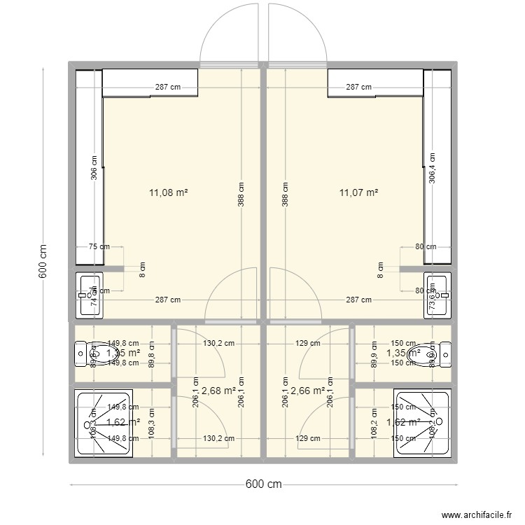 vestiaire. Plan de 8 pièces et 33 m2