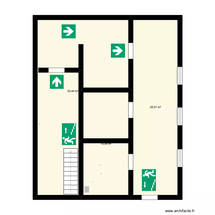 level -1. Plan de 3  et 74 m²