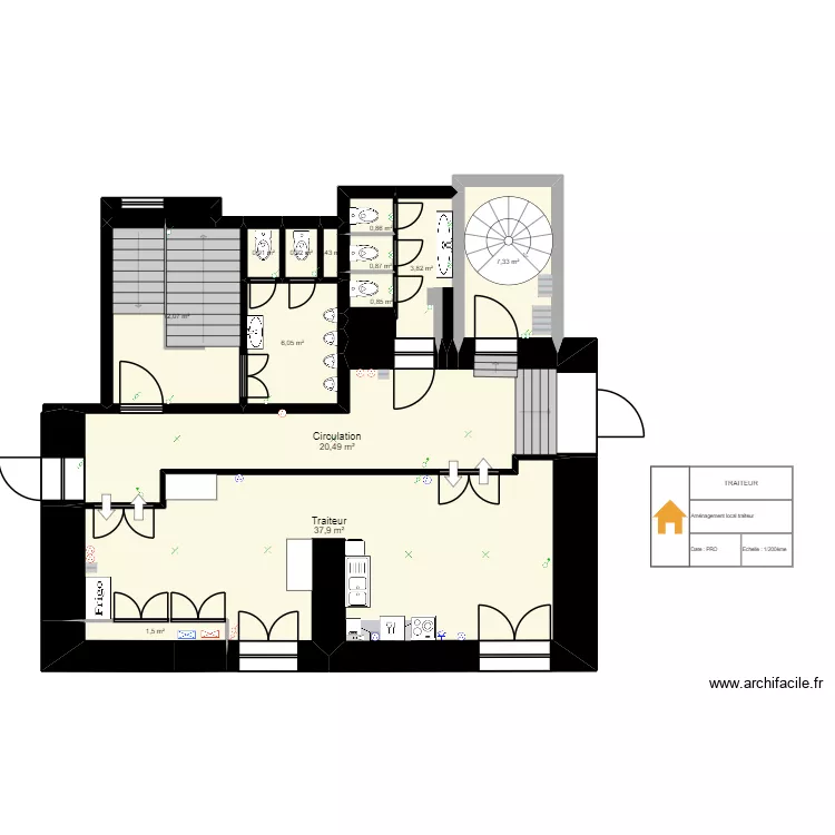 Espace traiteur. Plan de 14  et 94 m²
