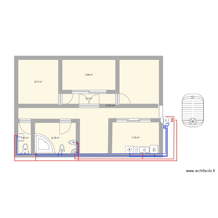 plan ayhem. Plan de 7 pièces et 56 m2