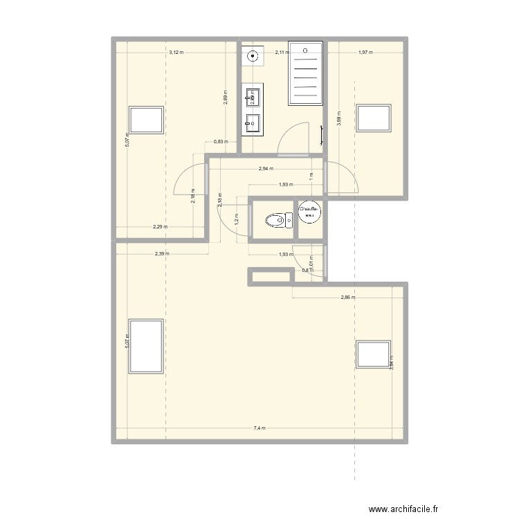 Appart 3 Jobin. Plan de 7 pièces et 69 m2