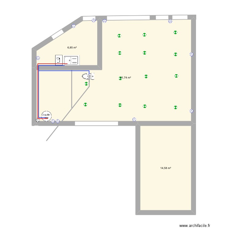Maison. Rdc. Plan de 3 pièces et 63 m2